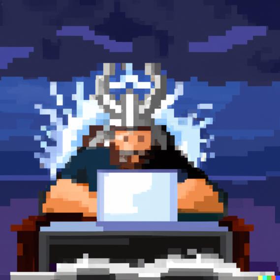 DallE picture of Odin programming, prompted by Rick